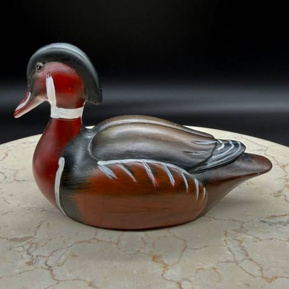 Vintage Ceramic Wood Duck Drake Figurine Hand Painted 5.25” Wildlife Bird